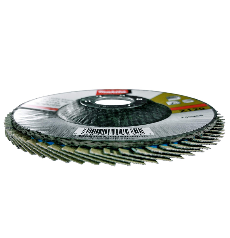 Makita 10 Pack - 120 Grit Flap Disc For Grinders - Fine Conditioning For Metal, Stainless Steel & Non-Ferrous - 4-1/2" x 7/8-Inch | Z120 Angled 10 Pack | Ultra Fine Finish