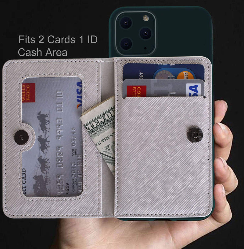 CheapSunday ID Card Holder for Back of Phone Leather Phone Wallet Stick On with Stand Flip Waterproof Leather Adhesive Wallet for Most Cellphones (Beige) Beige