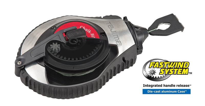 TAJIMA Chalk Box - Chalk-Rite Dura Snap-Line with Extra Bold 1mm Chalk Line & Integrated Handle Release - CR401S Aluminum
