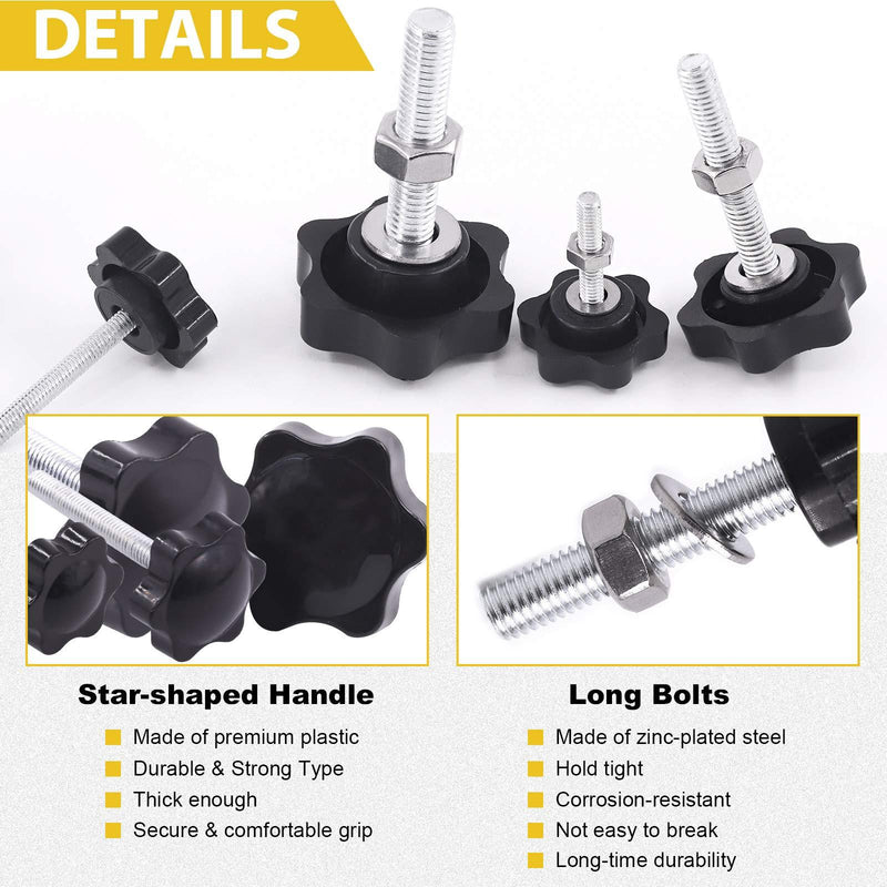 Mardatt 20 Sets M4x30mm Star Knobs Male Thread Clamping Knob Screw Hand Tightening Knob Quick Removal Replacement Parts with 304 Stainless Steel Hex Nuts and Flat Washers M4 x 30mm