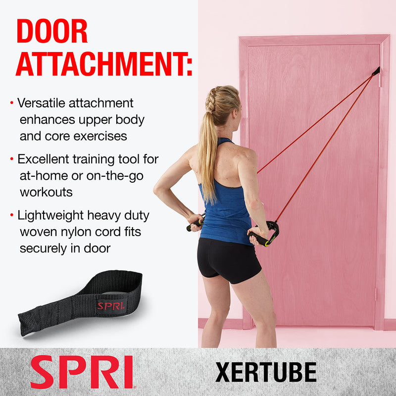 SPRI Xertube Resistance Bands with Handles – All Exercise Cords Sold Separately with Home Gym Fitness Door Anchor Attachment Option c) Medium (Red) With Door Attachment