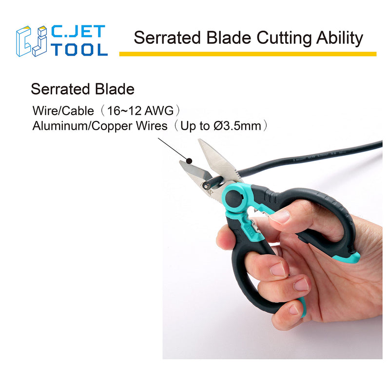 C.JET TOOL 6" Stainless Electrician Scissors Heavy Duty Professional for Aluminium Copper Soft Cable (Turquoise) Turquoise