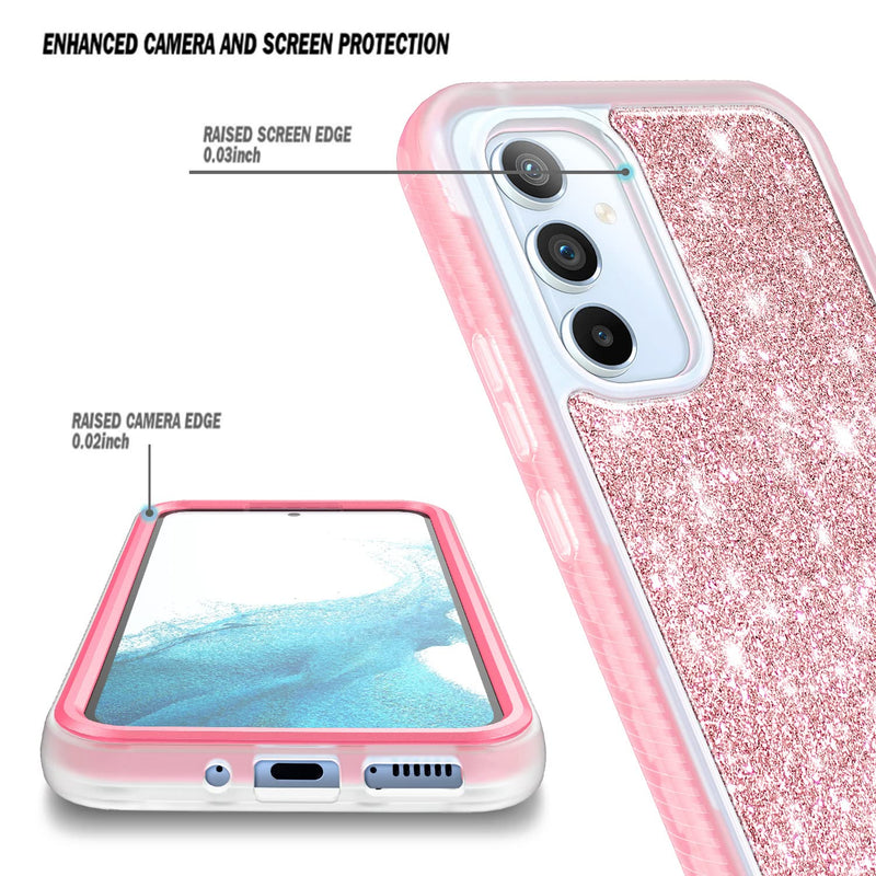 NZND Compatible with Samsung Galaxy A54 5G Case with [Built-in Screen Protector], Full-Body Protective Shockproof Rugged Bumper Cover, Impact Resist Durable Phone Case (Glitter Rose Gold)