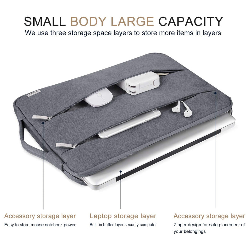 Voova 15.6 14 15 Inch Laptop Sleeve Case with Handle, Waterproof Computer Cover Bag with Pocket Compatible with 2021 MacBook Pro 16/15, Dell Lenovo HP Asus Acer Samsung Chromebook, Grey 14 - 15.6 In & 2019 New Macbook Pro 16