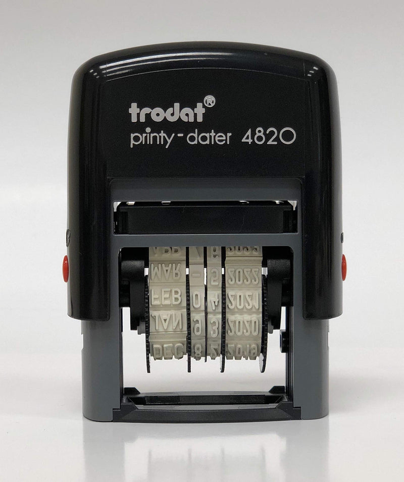 Trodat Date Stamp Printy 4820 Self Inking, Months in Letters, Imprint Black, 3/8” x 1-¼”