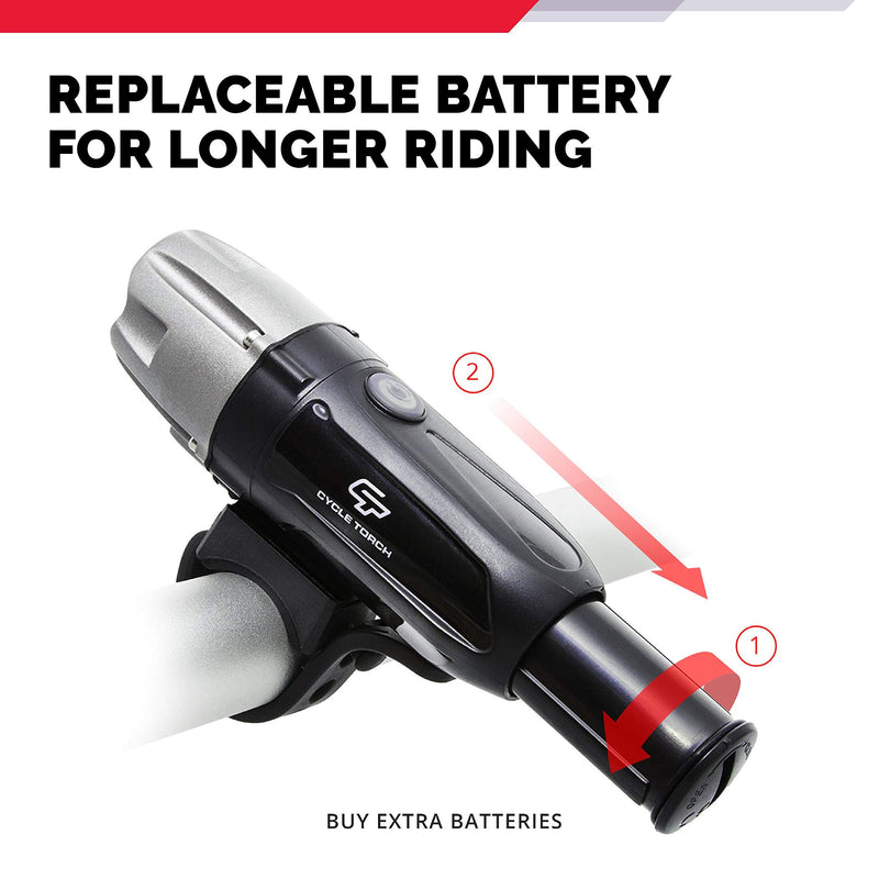 Cycle Torch Shark 550R USB Rechargeable Bike Light Set, Free USB Tail Light Included, Easy On Easy Off, Compatible with Mountain, Kids, Street and Road Bicycles Silver-Grey