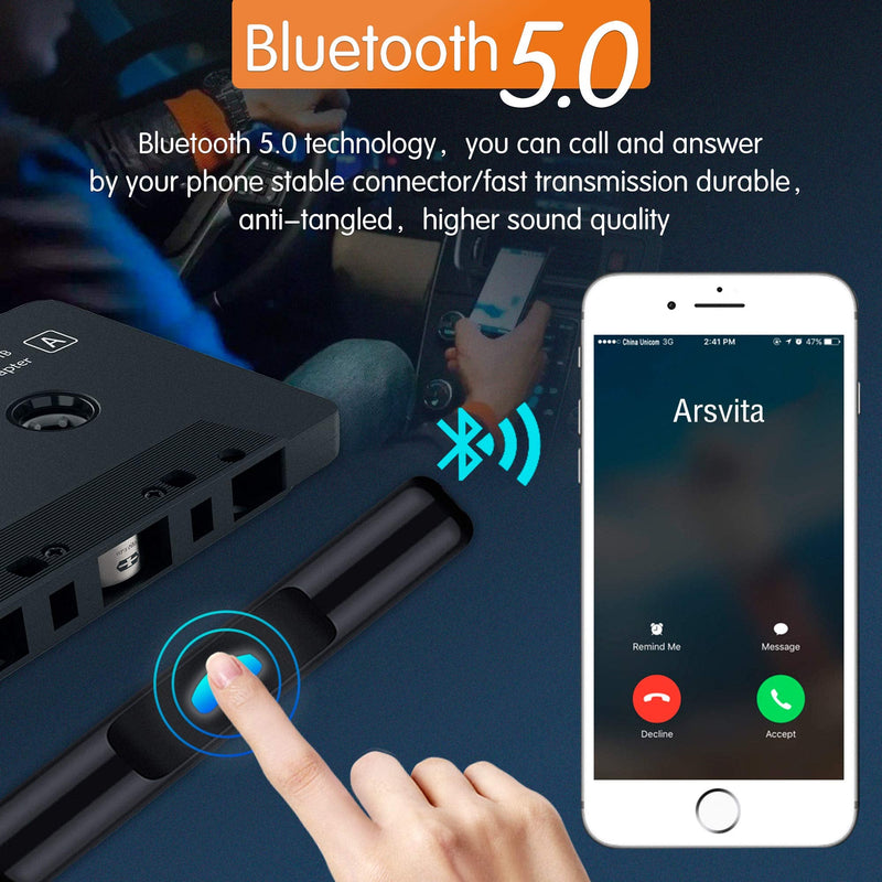 Arsvita Car Audio Bluetooth Cassette Receiver, Tape Player Bluetooth 5.0 Cassette Aux Adapter