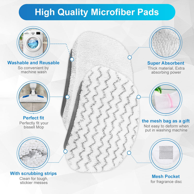 KEEPOW 6 Pack Washable Steam Mop Pads Replacement for Bissell Powerfresh 1940 1544 1440 Series Steam Mop, Model 1544A, 2075A, 1806, 5938, 1940W, 19404, 1940A