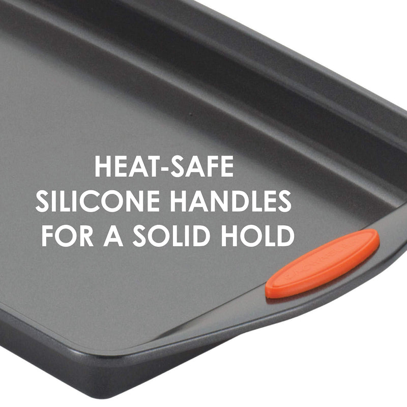 Rachael Ray Oven Lovin' Nonstick Bakeware Springform Baking Pan With Grips / Nonstick Springform Cake Pan With Grips / Nonstick Cheesecake Pan With Grips, Round - 9 Inch, Gray Gray with Orange Spring Form Pan