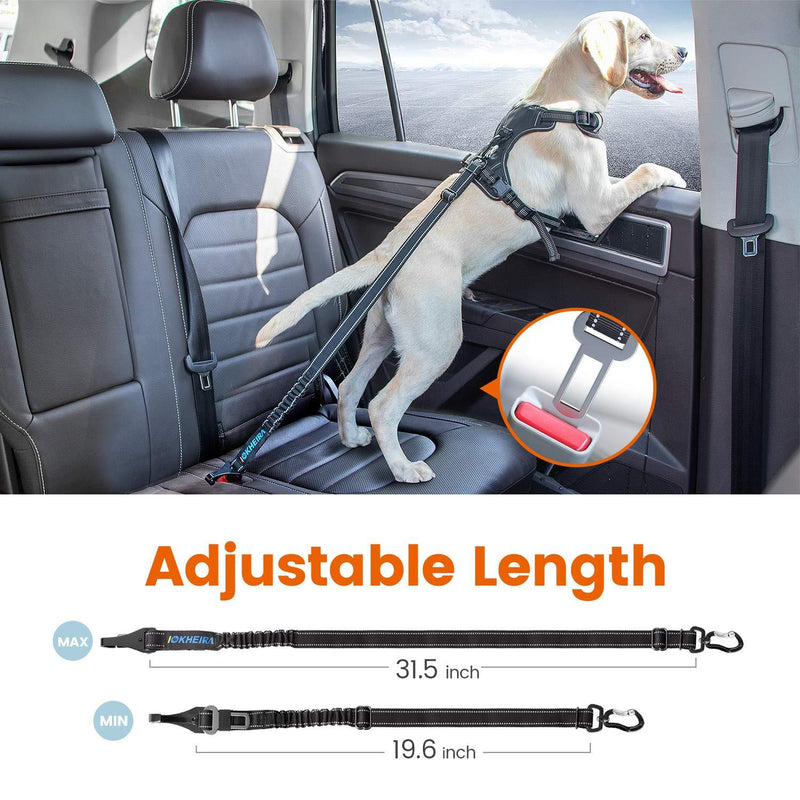 IOKHEIRA Dog Seatbelt, Updated Dog Seat Belt, Adjustable Dog Seatbelt Harness, Reflective Bungee Dog Car Seatbelt with Hook& Buckle, Dog Car Seat Belt with Aviation Aluminum Alloy Swivel Carabiner Black