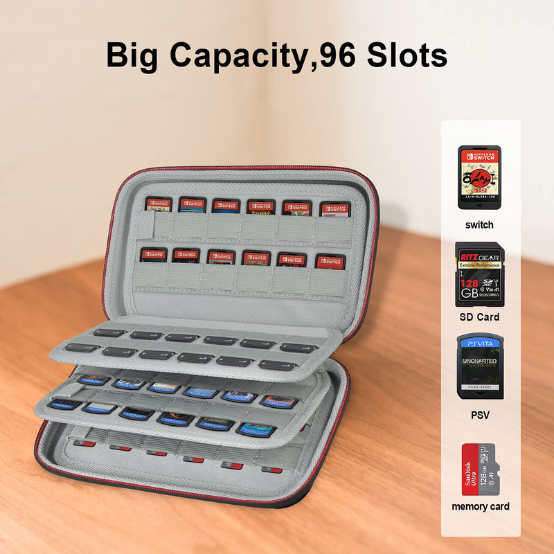 BOVKE 96 Slots Game Cards Storage Case Switch Game Holder for Nintendo Switch Game Cartridges, Sony PS Vita Games Cards, SD Memory Cards, Black