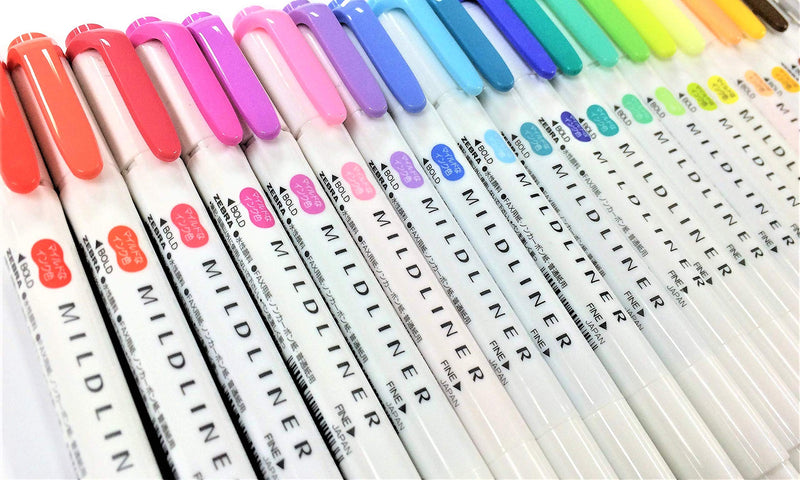 Zebra Mildliner Soft Color Double-Sided Highlighter Pens 20 Color Set(Standard 15 Color + New Sunny 5 Color) with Original Vinyl Pen Case