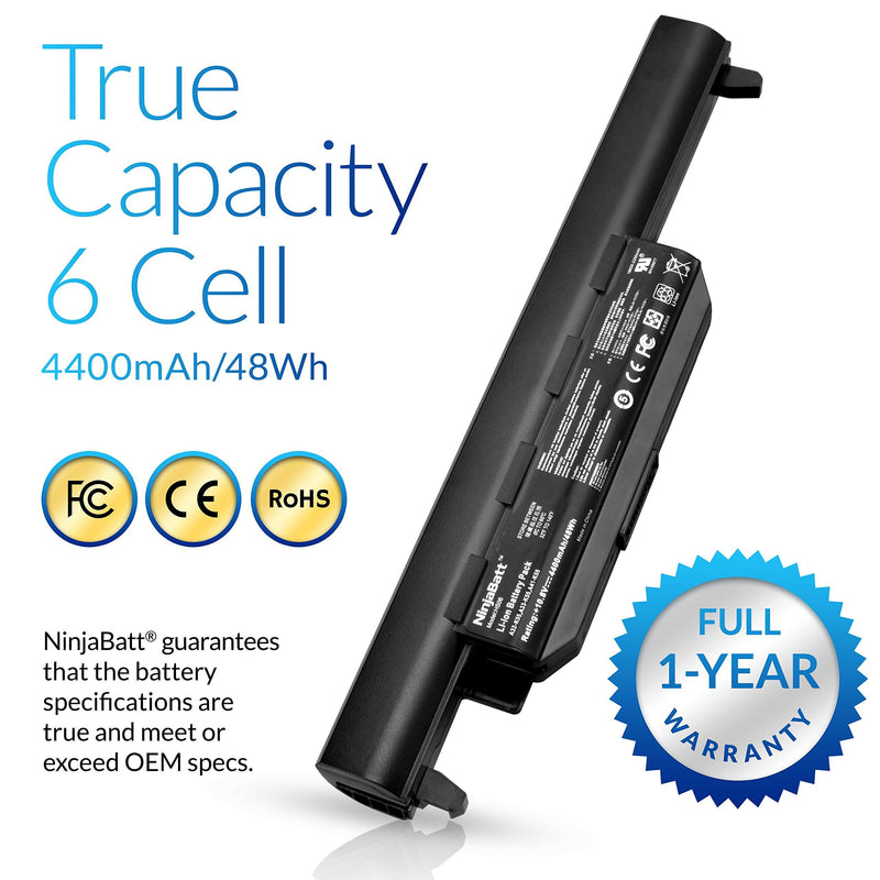 NinjaBatt Battery A32-K55 Compatible with Asus Q500 Q500A R503U R503A R503C K55VD X75VD K75VM K75VD K75DE K55 K55N K55VM K45VS K45VJ K55DR K55VS R400 R500 R700 – [6 Cells/4400mAh/48Wh]