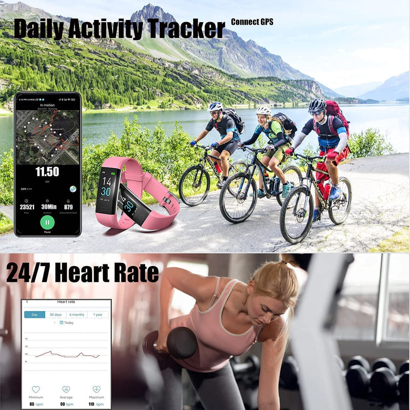 ENGERWALL Fitness Tracker with Step Counter /Calories /Stopwatch, Activity Tracker with Heart Rate Monitor, IP68, Health Tracker with Sleep Tracker, Smartwatch, Pedometer Watch for Women Men Kids Pink