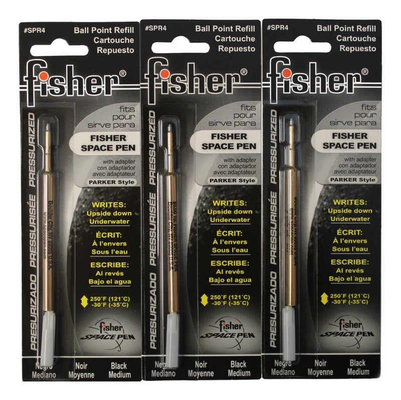 Fisher SPR4 Refills for Bullet Fisher Space Pen, Black, 3 Pack Plus a free Black Clip!