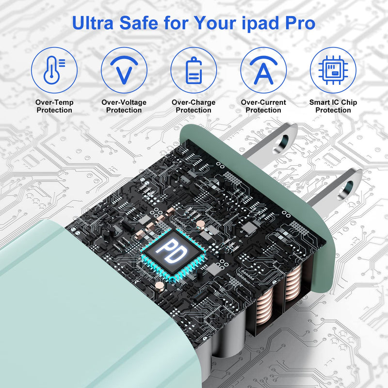 10 FT iPad Pro Fast Charger(Green),[Apple Certified] 20W USB C Charger with USB Charging Cord for for 2022/2021/2020/2018 iPad Pro 12.9,iPad Pro 11 inch,iPad Air 5th/4th Generation,iPad Mini 6,iPad 10 For USB C iPad-Green 2Pack-10FT