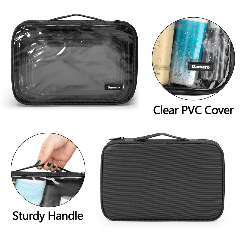 Damero 4pcs Clear Toiletry Bag Packing Cubes, Clear Toiletry Makeup Bag Organizers for Traveling, Business Trip and School, Black