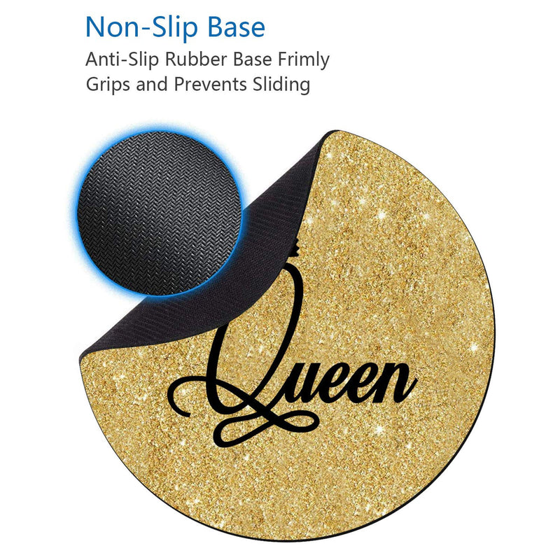 Round Mouse Pad with Coasters Set, Gold Glitter Quotes Crown Queen Design Mouse Pad, Non-Slip Rubber Base Mouse Pads for Laptop and Computer Office Accessories