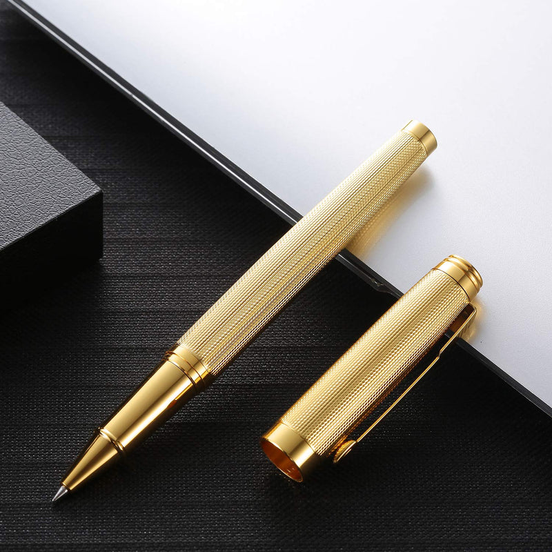 Nekigoen Rollerball Pen for Men Women Luxury Metal Executive Pens Home Office Use, with Perfect Gift Box and 2 Extra Refills Black Ink 0.7mm G2 (Gold) Gold