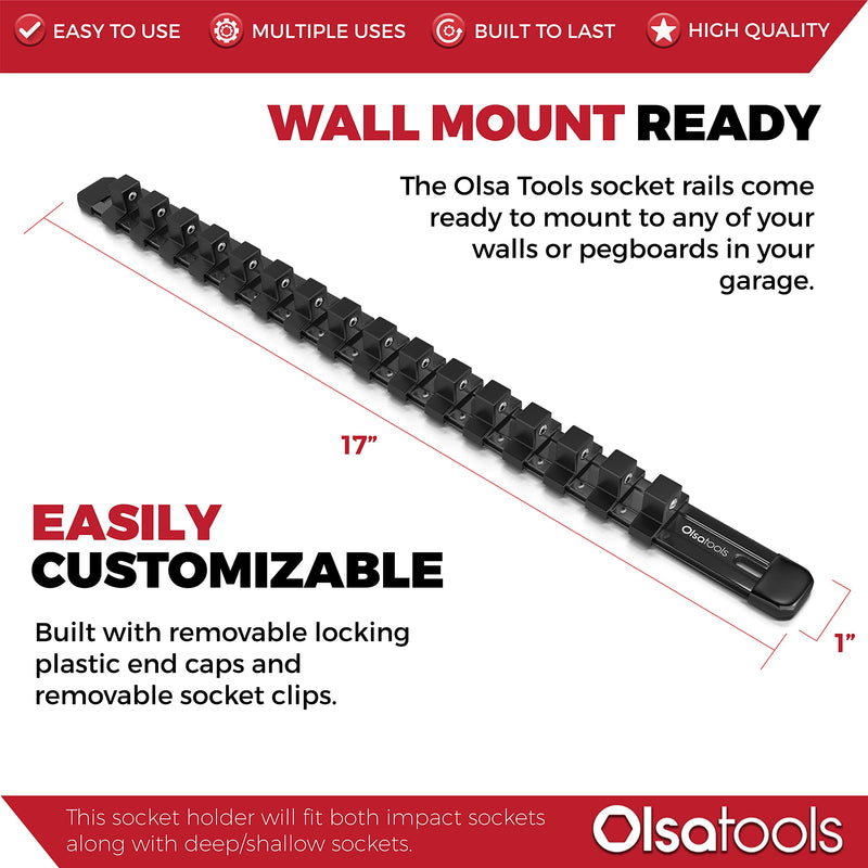 Olsa Tools 1/2-Inch Drive Aluminum Socket Organizer | Professional Quality Socket Holder (Black) Black