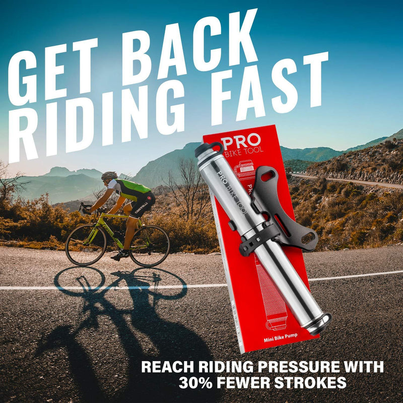 PRO BIKE TOOL Mini Bike Pump Classic Edition - Fits Presta and Schrader valves Titanium