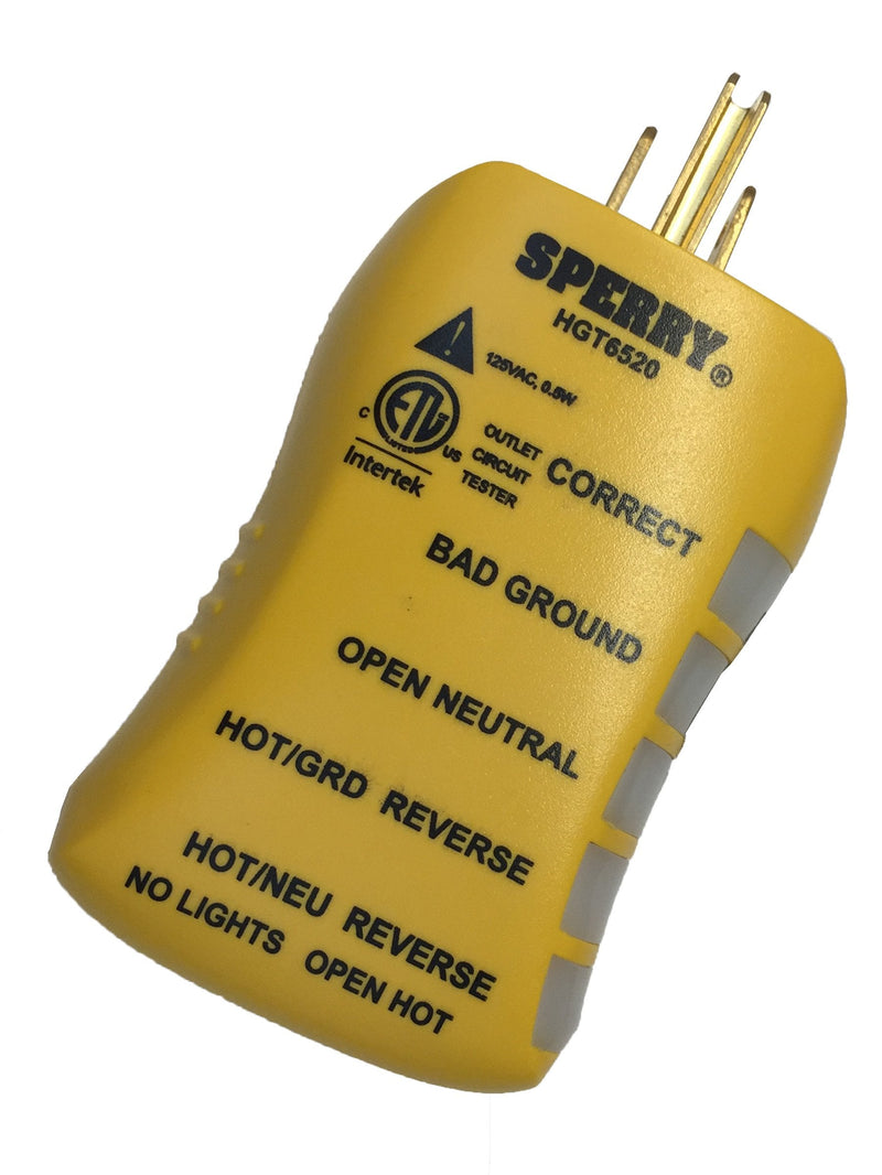 Sperry Instruments HGT6520, Stop Shock II-Single, DIY Testing-120V AC, 3 Color LED Indicator, Comfort Grip, Patented GFCI Outlet Tester, Yellow