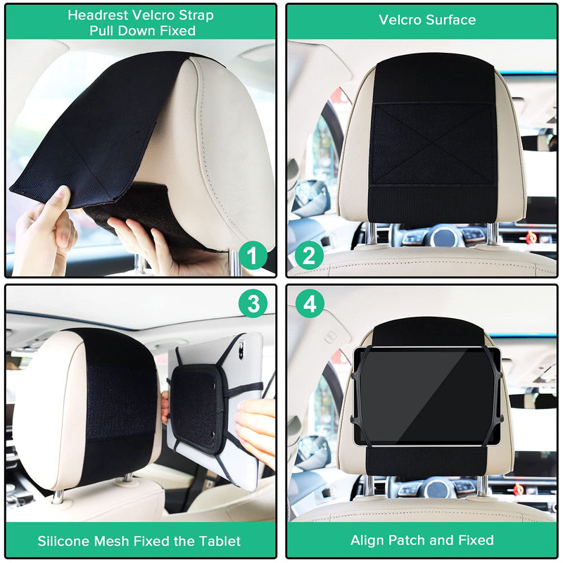 Car Headrest Mount Holder for Tablets, WONNIE Tablet Mount for Car Back Seat, Tablet Car Holder for Kids with Anti-Slip Strap & Silicone Holding Net/Fits All 7-10.5" Tablets 1 Pack