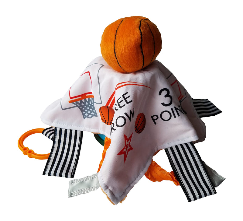10x10 Basketball Plush ABC 123 Educational with Ribbon Tabs Baby Tag Security Blanket for Nursery to Teach Baby BASKETBALL 10X10 PLUSH