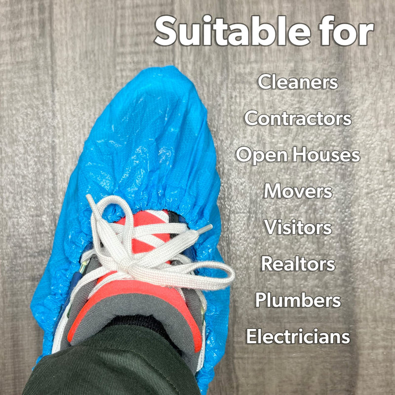 GSD Brand 100 Pack Extra Large Blue Disposable Non-Slip Boot & Shoe Covers. Waterproof Indoor Use Premium Durable Booties with Non Skid Treads. Fits US Men's Size 14 and Women's 16 Shoe Size