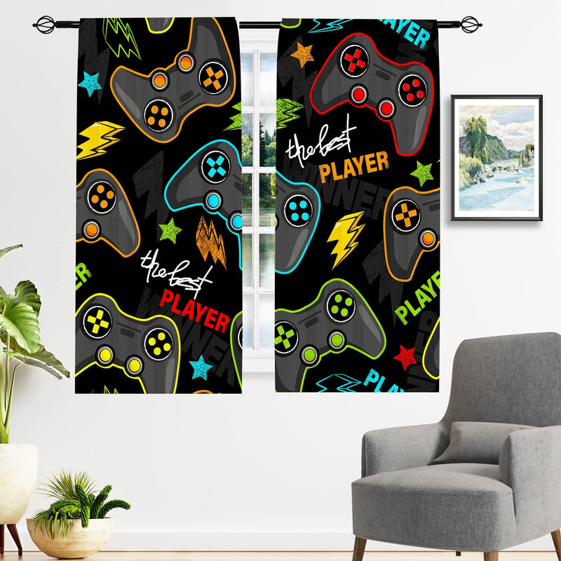 YUANZU Boys Kids Gaming Curtains Rod Pocket Gamer Gamepad Abstract Video Game Player Joystick Print Pattern Window Drapes for Man Teen Youth Nursery Baby Bedroom Playroom W42 x L84 Inch 2 Panels 42W x 84L x 2, Decor Multi 4