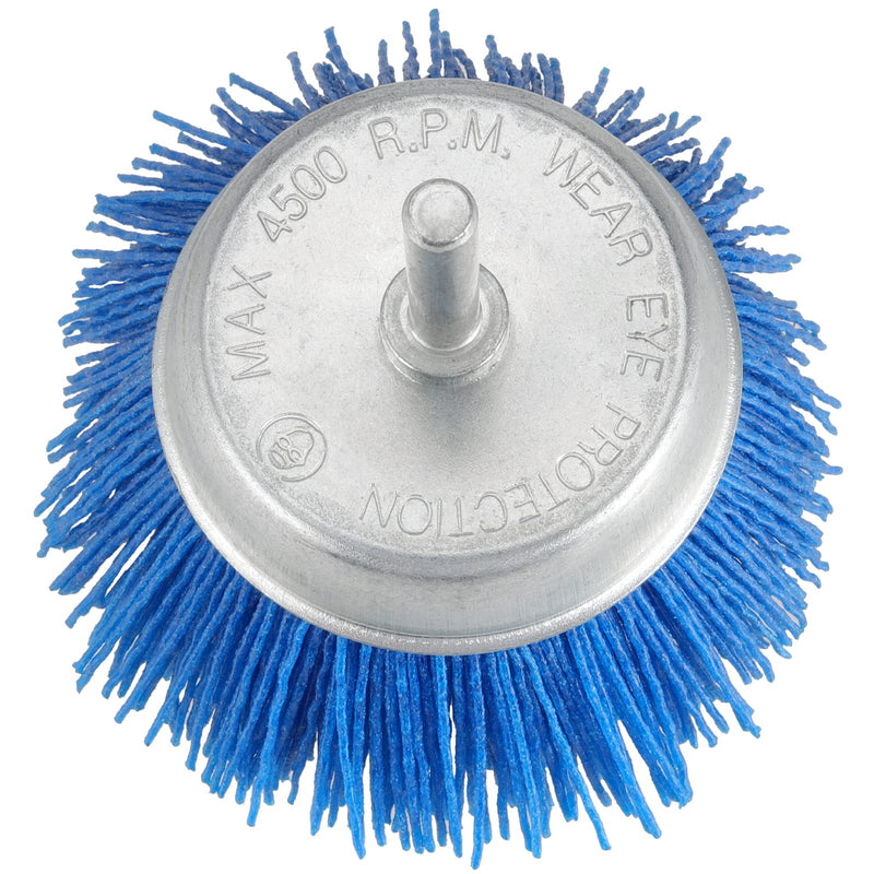 MOUYAT 4 Pack 3 Inch Nylon Abrasive Cup Brushes, 240 Grit Assorted Nylon Cup Brushes with 1/4 Inch Shank, Nylon Cup Brush for Removal Grout, Paint, Stripping Residue, Blue
