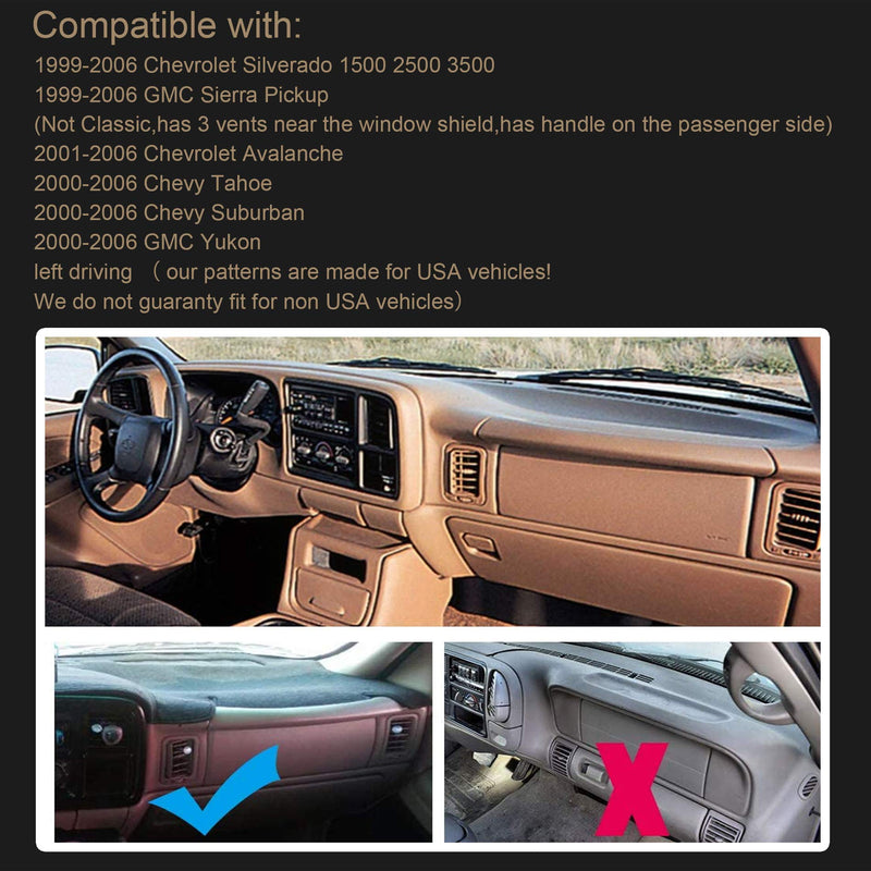 SPEEDWOW Dashboard Dash Board Cover Mat Carpet Compatible with 1999-2006 Chevrolet Silverado Avalanche Tahoe Suburban GMC Pickup Yukon 1999-2006 Chevy and GMC