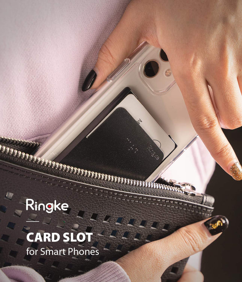 Ringke Slot Card Holder Designed for Smartphones, Adhesive Stick On Wallet Case Minimalist Slim Hard Premium Credit Card Cash Sleeve - Black