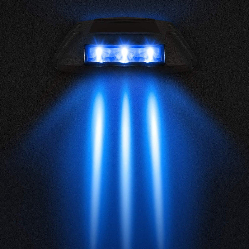 JIGUOOR Solar Deck Lights LED Driveway Lights Solar Powered Dock Light Outdoor IP68 Waterproof Road Markers for Step Sidewalk Stair Boat Garden Ground Pathway Yard (Blue, 1 Pack) Blue