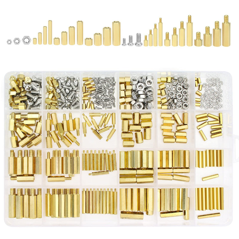 HELIFOUNER 420 Pieces M2 M3 M4 Male Female Hex Brass Spacers Standoffs Screws Nuts Assortment Kit with a Tweezers