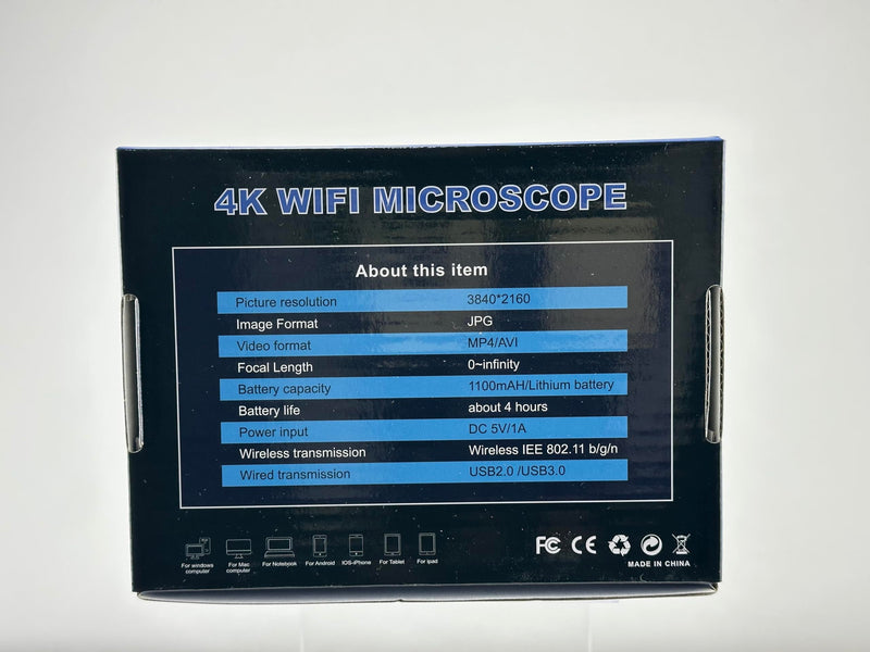 Ninyoon 4K WiFi Microscope for iPhone Android, 50 to 1000X USB Digital Microscope Wireless Super HD Endoscope Camera Compatible with All Mobile Phones iPad Android Tablet Windows Mac Grey