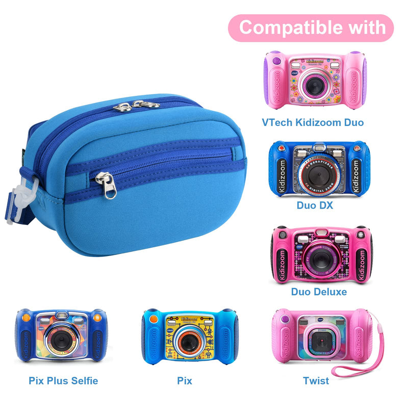Beautyflier Kids Camera Case for VTech Kidizoom Duo /for Duo DX /for Duo Deluxe /for Twist /for Pix /for Pix Plus Selfie Creator Cam Crossbody Camera Bag for Kids with Adjustable Detachable Strap (Camera Not Included) Blue