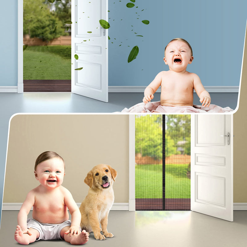 Flux Phenom Magnetic Screen Door - Keep Bugs Out, Let Cool Breeze In - Self Sealing Magnets, Heavy Duty Retractable Mesh Net Closure - Curtain Works With Pets, Sliding Door, Front Doors - 38 x 82 Inch