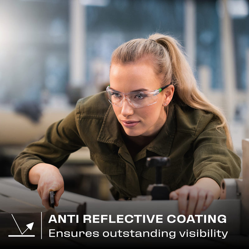 NoCry Safety Glasses with Clear Anti Fog Scratch Resistant Wrap-Around Lenses and No-Slip Grips, UV Protection. Adjustable, Black & Green Frames Clear Black & Green