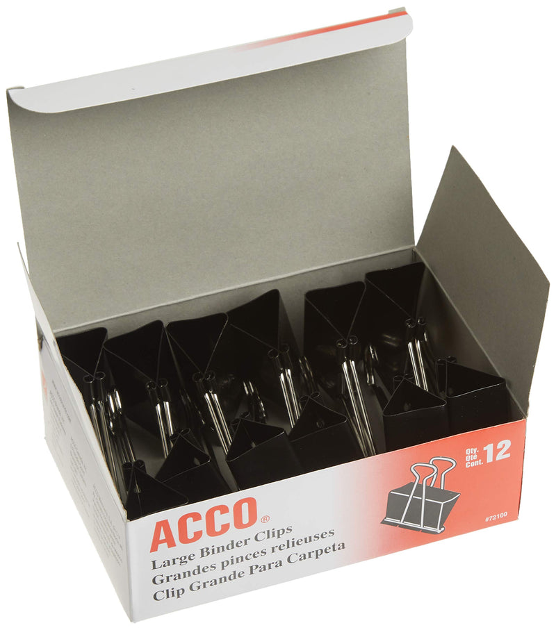 ACCO Binder Clips, Large, 2 Boxes, 12 Clips/Box (72102), Black