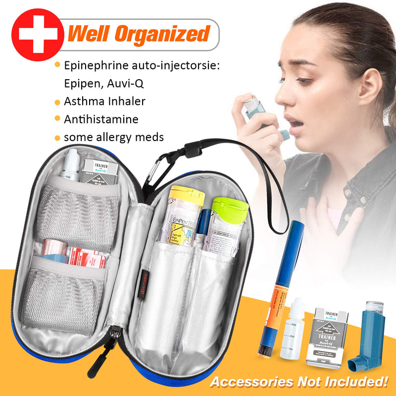 SITHON EpiPen Medical Carrying Case Insulated, Travel Medication Organizer Bag Emergency Medical Pouch Holds 2 EpiPens, Asthma Inhaler, Anti-Histamine, Auvi-Q, Allergy Medicine Essentials, Blue