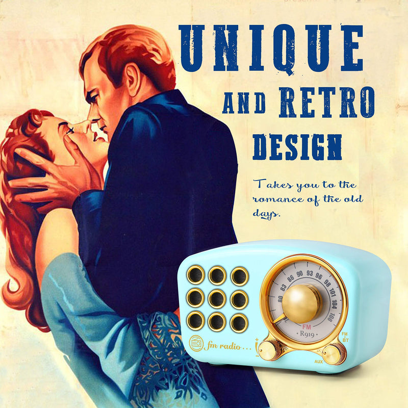 Retro Bluetooth Speaker, Vintage Radio-Greadio FM Radio with Old Fashioned Classic Style, Strong Bass Enhancement, Loud Volume, Bluetooth 4.2 Wireless Connection, TF Card and MP3 Player (Blue) Blue