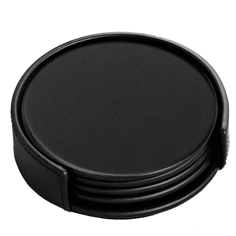 Dacasso Black Leather 4-Round Coaster Set