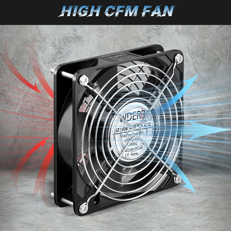 Wderair Metal Axial Muffin Fan AC 110V 120V 120mm x 25mm Dual Ball High Performance Small Box Fan for DIY Cooling Ventilation Exhaust Projects