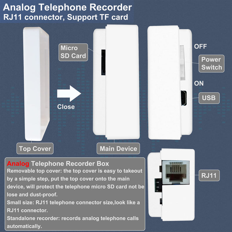 Telephone Recorder,32GB USB Telephone Phone Voice Recorder,Mini Telephone Recorder for Landline,Get Power from Telephone System(Less Charging time)