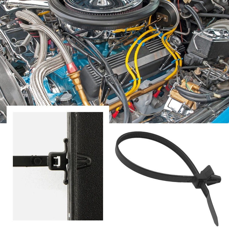 100pcs Push Mount Winged Chassis Cable Ties for Homehold Construction Industry Electronic Industry Auto Cable Wire Nylon Black 200x4.8mm Fit Hole Diameter 4mm-6mm