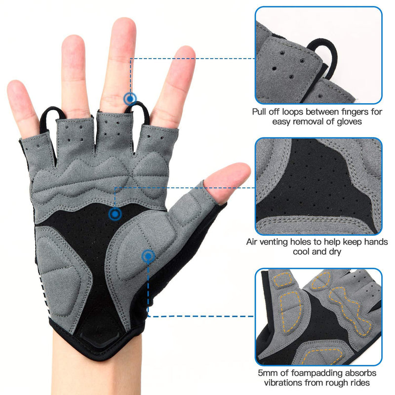 Souke Sports Cycling Bike Gloves Padded Half Finger Bicycle Gloves Shock-Absorbing Anti-Slip Breathable MTB Road Biking Gloves for Men/Women Black-black Small