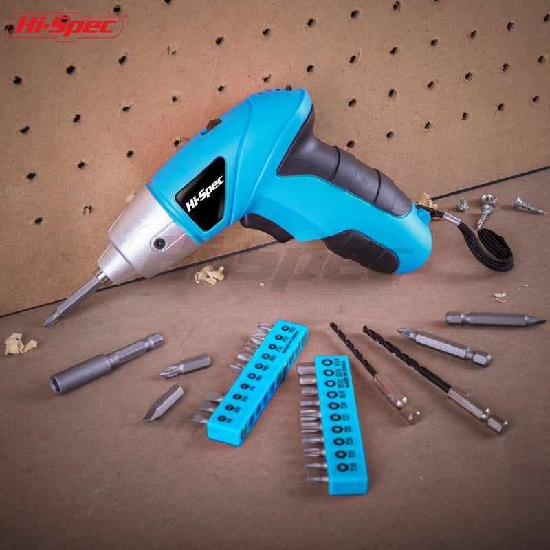 Hi-Spec 27 Piece Blue 4.8V Electric Cordless Power Screwdriver & Bit Set. Lightweight & Easy to Use Rechargeable Battery Screwdriving for the Home & Office