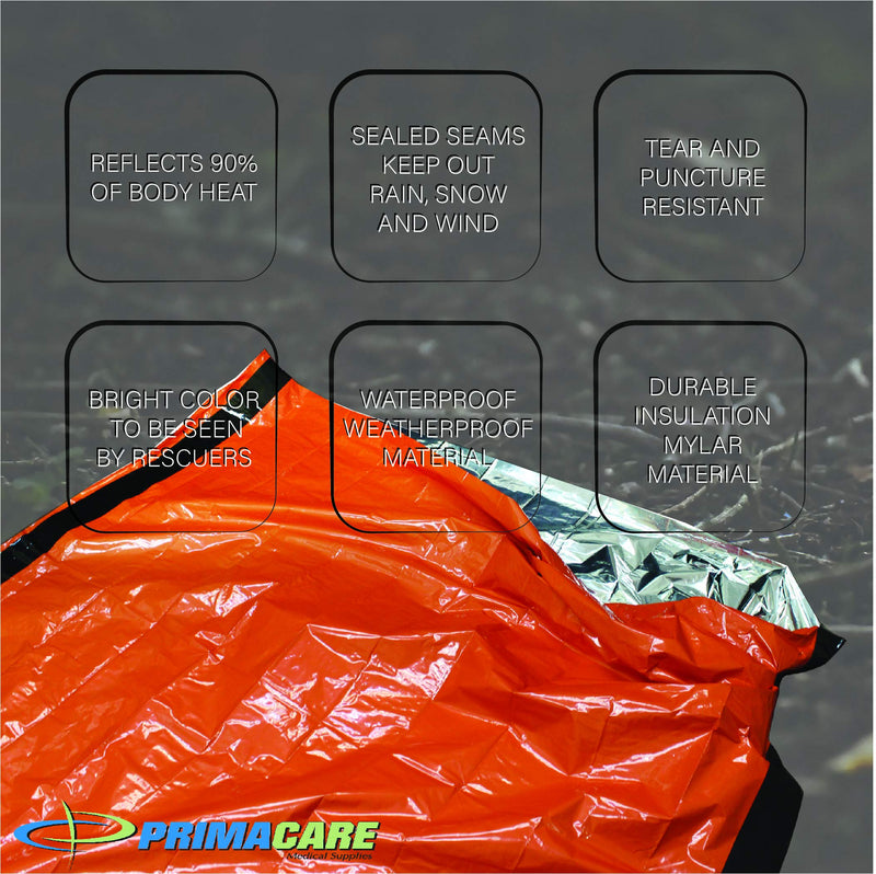Primacare Emergency Sleeping Bag for Survival – Extreme Mylar Blanket/Tent Used for Emergencies, Camping, Hiking, Hunting, Marathons, Outdoors, and Perfect for Medical First Aid Supply Kits, Adult
