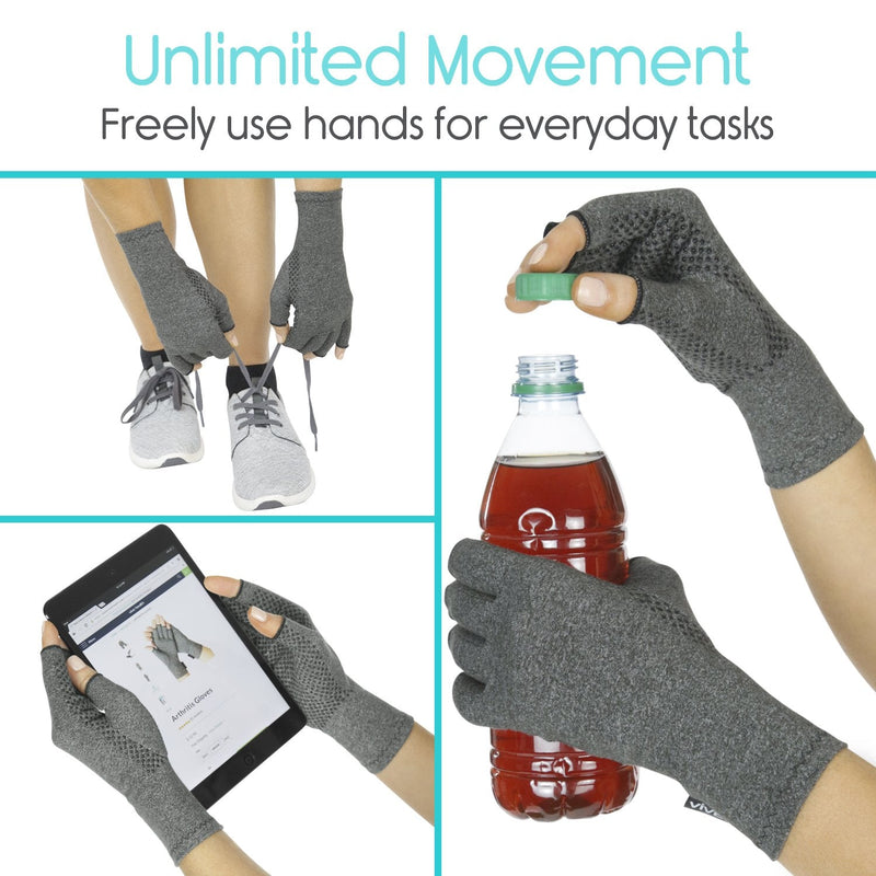 Vive Arthritis Gloves with Grips - Men & Women Textured Fingerless Compression - Open Finger Hand Gloves for Rheumatoid and Osteoarthritis - Arthritic Joint Pain Relief for Computer Typing (Large) Large (1 Pair)